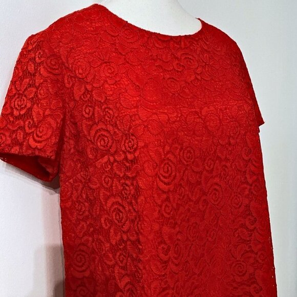 NWT CECE BY CYNTHIA STEFFE RED LACE SHORT SLEEVE SHIFT SCALLOPED DRESS - 8 - Picture 4 of 9